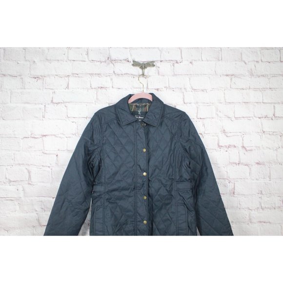 LL Bean Quilted Riding Jacket Flannel Lined Insulated Black Size S Pet - Picture 2 of 9